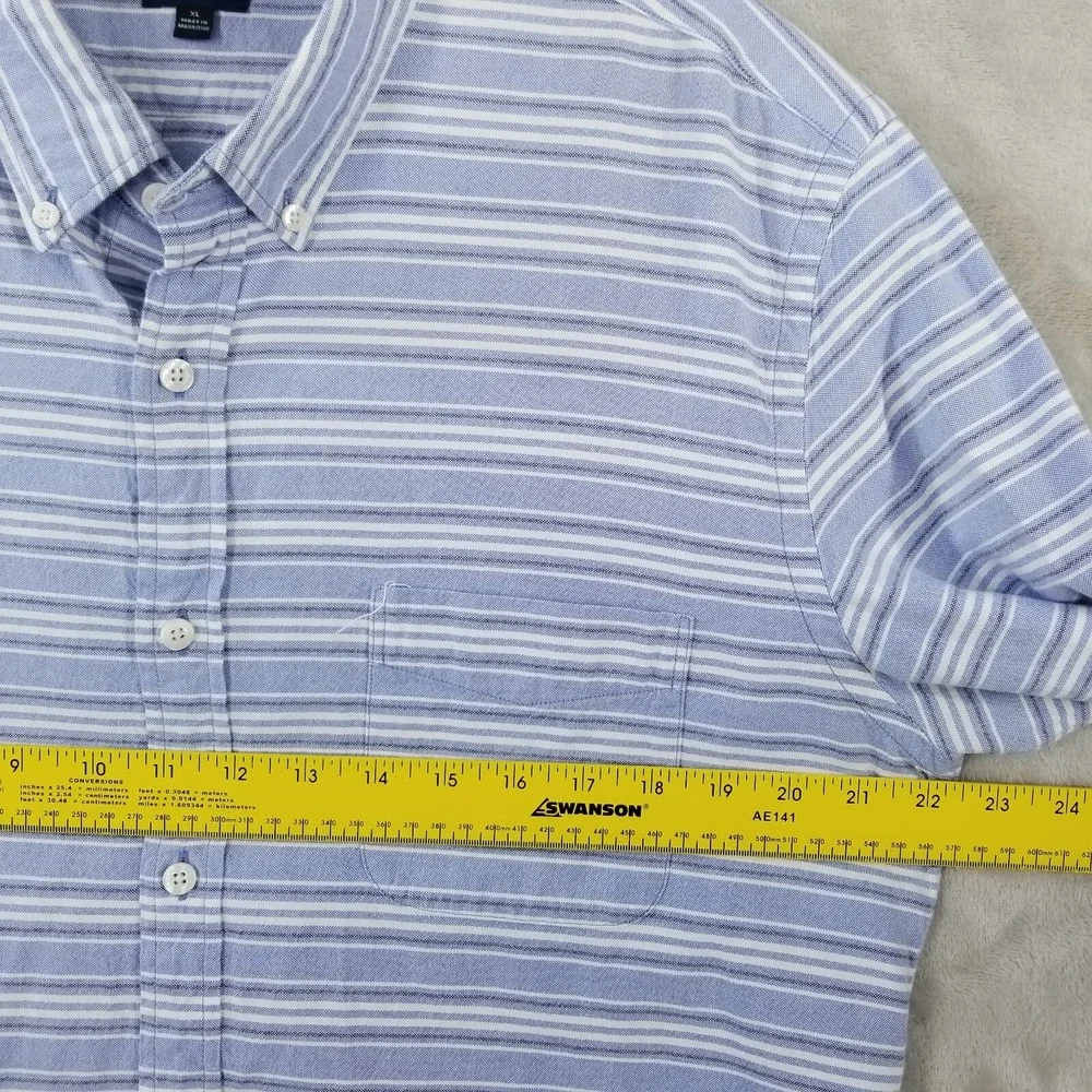 J Crew Oxford Shirt Men XL Slim Blue Striped 100% Cotton Long Sleeve Button Down